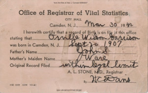 Orville W Garrison Birth Certificate 1942