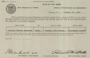 Orville W Garrison Birth Certificate 1963