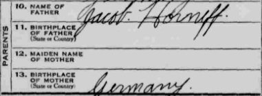 Jacob Hornef listed on daughter's death certificate