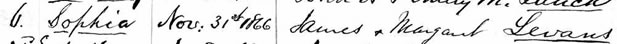 Sophia Levens baptism record
