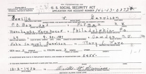 OW Garrison 1936 SS5 form with father's name of John Samuel Garrison