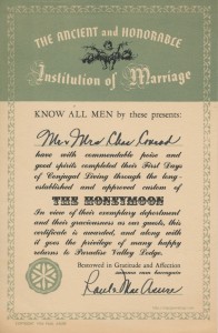 Honeymoon certificate from the Paradise Valley Lodge