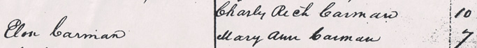 Part of list that shows Elon Carman & children