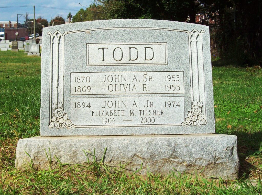 Todd gravestone, North Cedar Hill Cemetery, Philadelphia.
