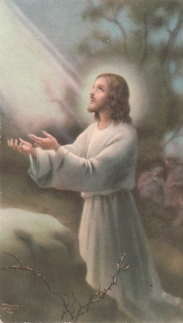 image of reverse side of funeral card with illustration of Jesus looking to heaven