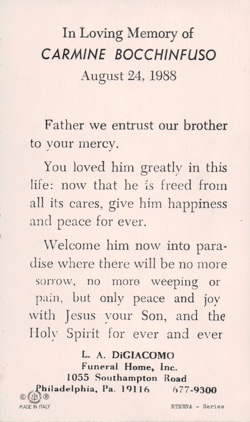 Image of Funeral Card text.