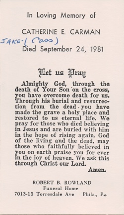 Catherine Carman Funeral Card text side