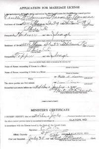 Marriage license of OW Garrison & NE Carman
