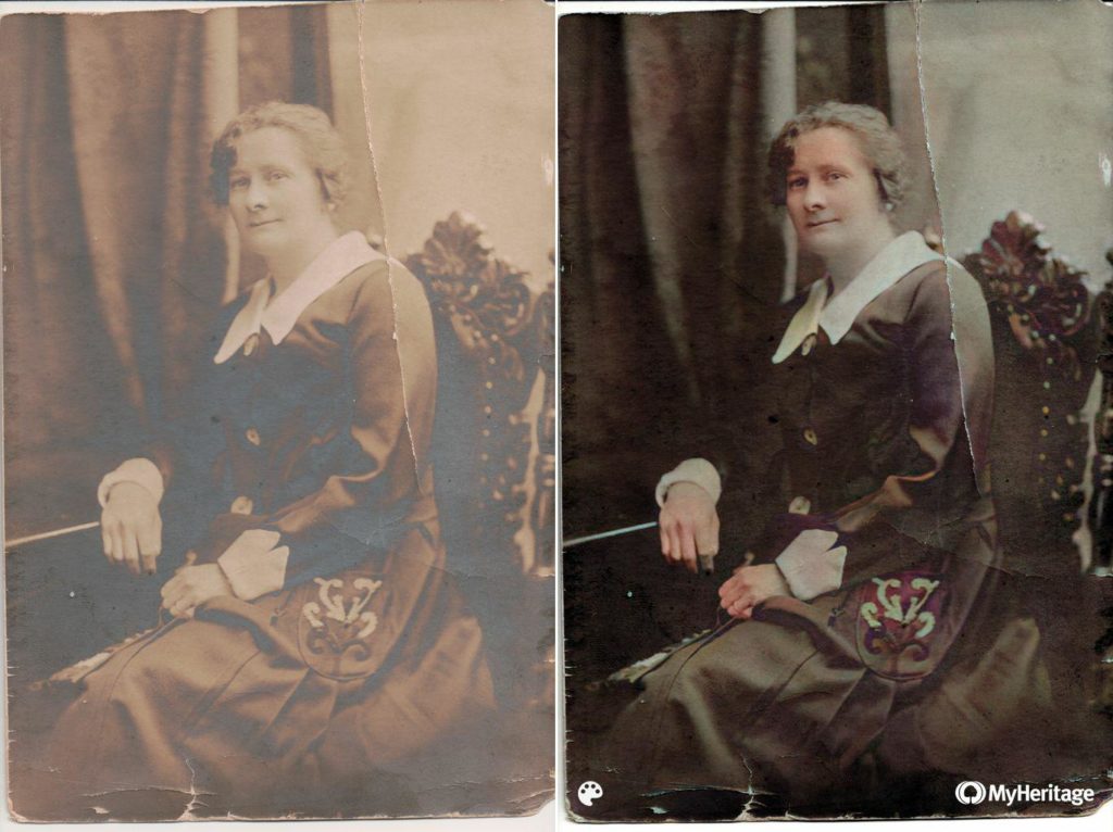 Comparison of original phot & colorized version of Anna Funston